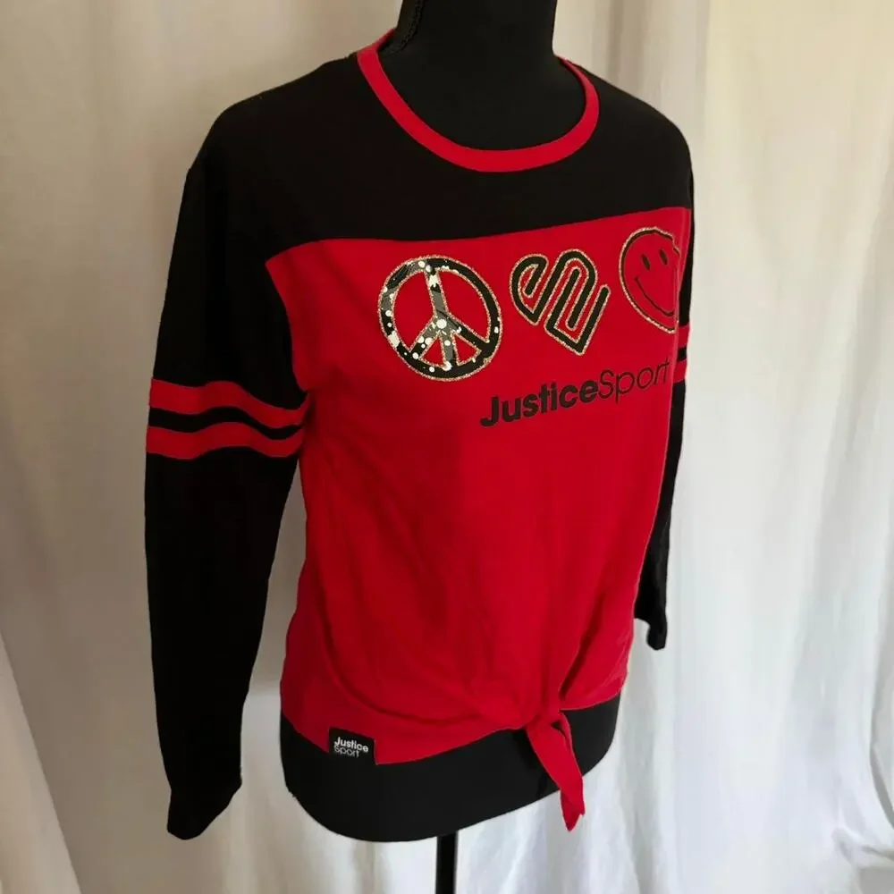 Justice graphic long sleeve t‎ shirt sz large black red sporty glitter casual